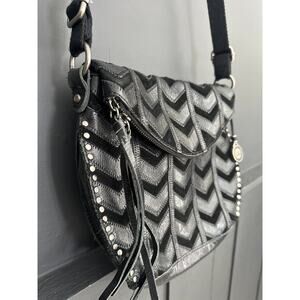 The Sak Black Leather Silverlake Flap Crossbody Bag Purse Boho Festival Biker